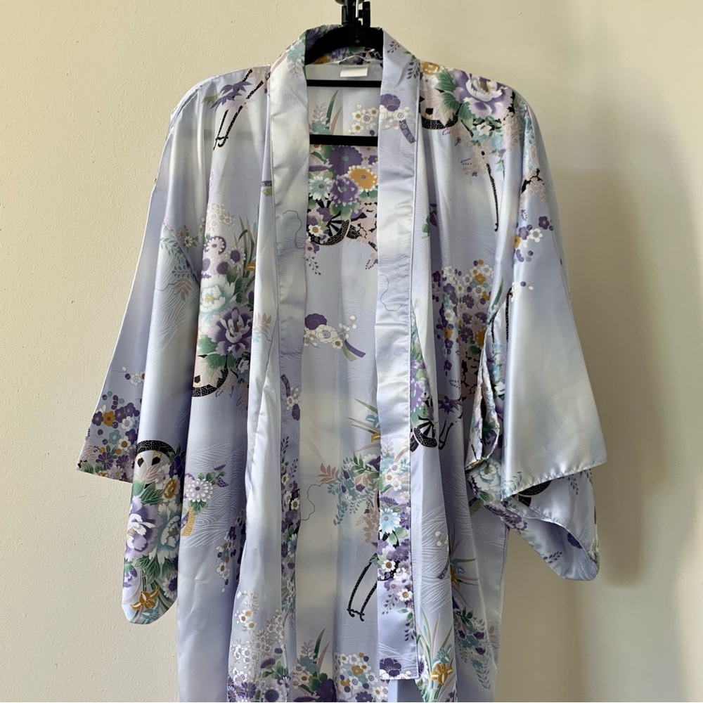 Vintage Ichi Ban Lavender Floral Kimono Yukata Robe Size OS